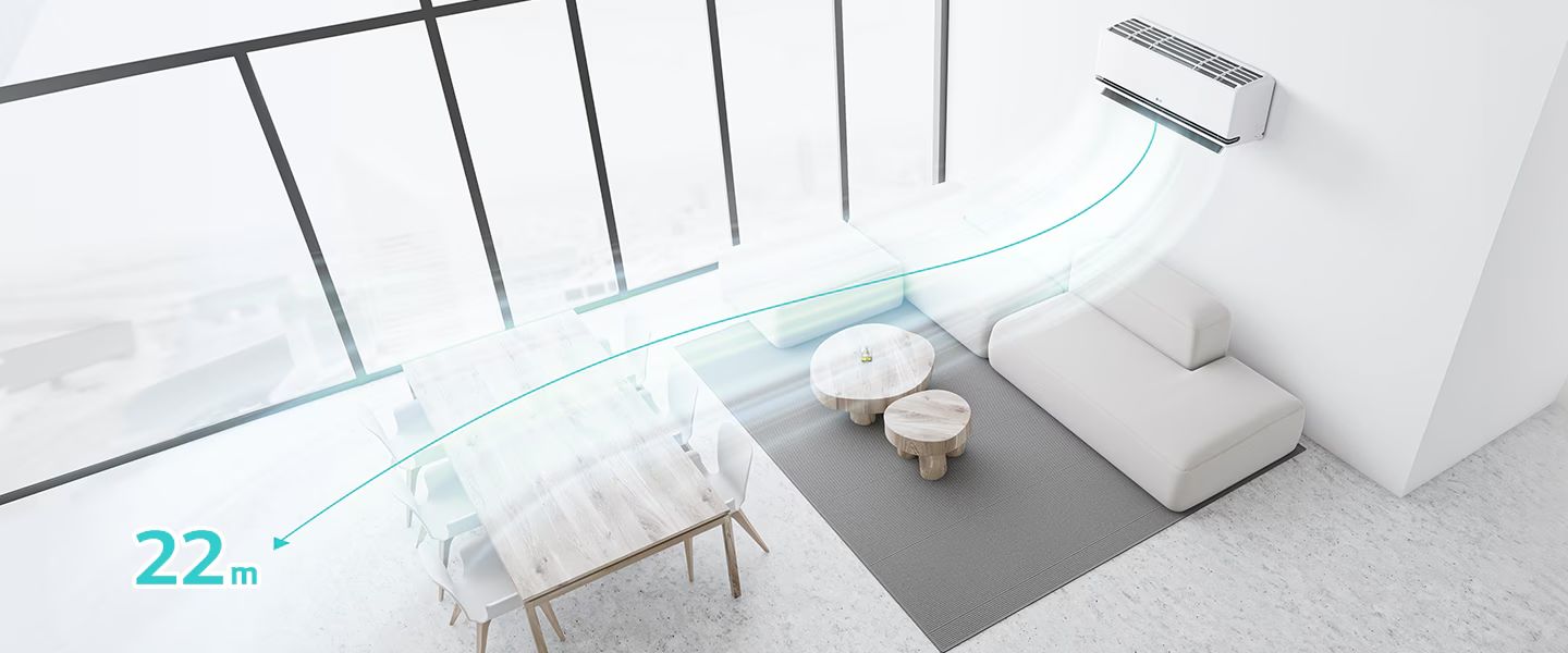 luồng khí mát còn có thể lan tỏa dài hơn đến 22m tăng lên đến 22% so với model trước