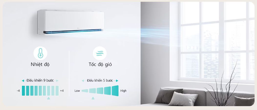 Kiểm soát với 9 bước, tốc độ gió 5 bước giúp cân bằng hoàn hảo giữa nhiệt độ và luồng gió