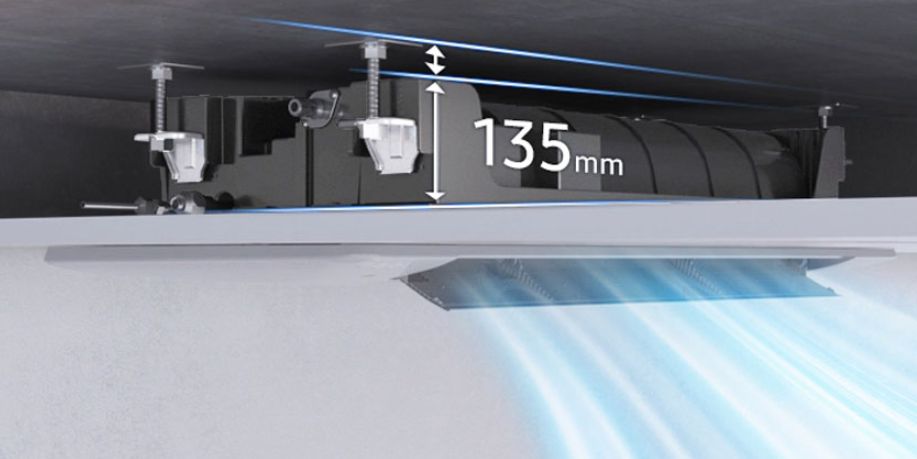 Samsung AJ026TN1DKH/EA sở hữu thiết kế mỏng nhẹ, nhỏ gọn khi thân máy chỉ dày có 135mm