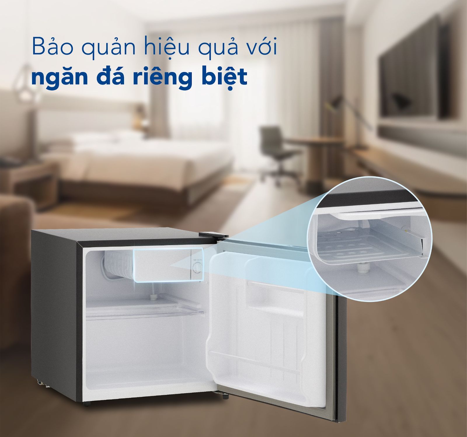 Thiết kế ngăn làm đá riêng có nắp đậy