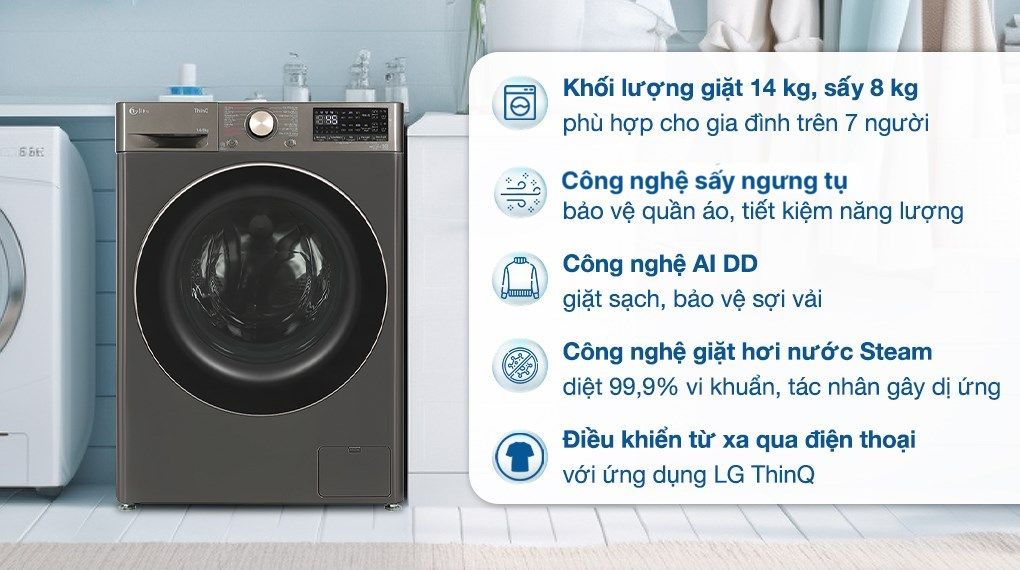 Trang bị công nghệ hiện đại như: Công nghệ inverter, giặt hơi nước, điều khiển từ xa