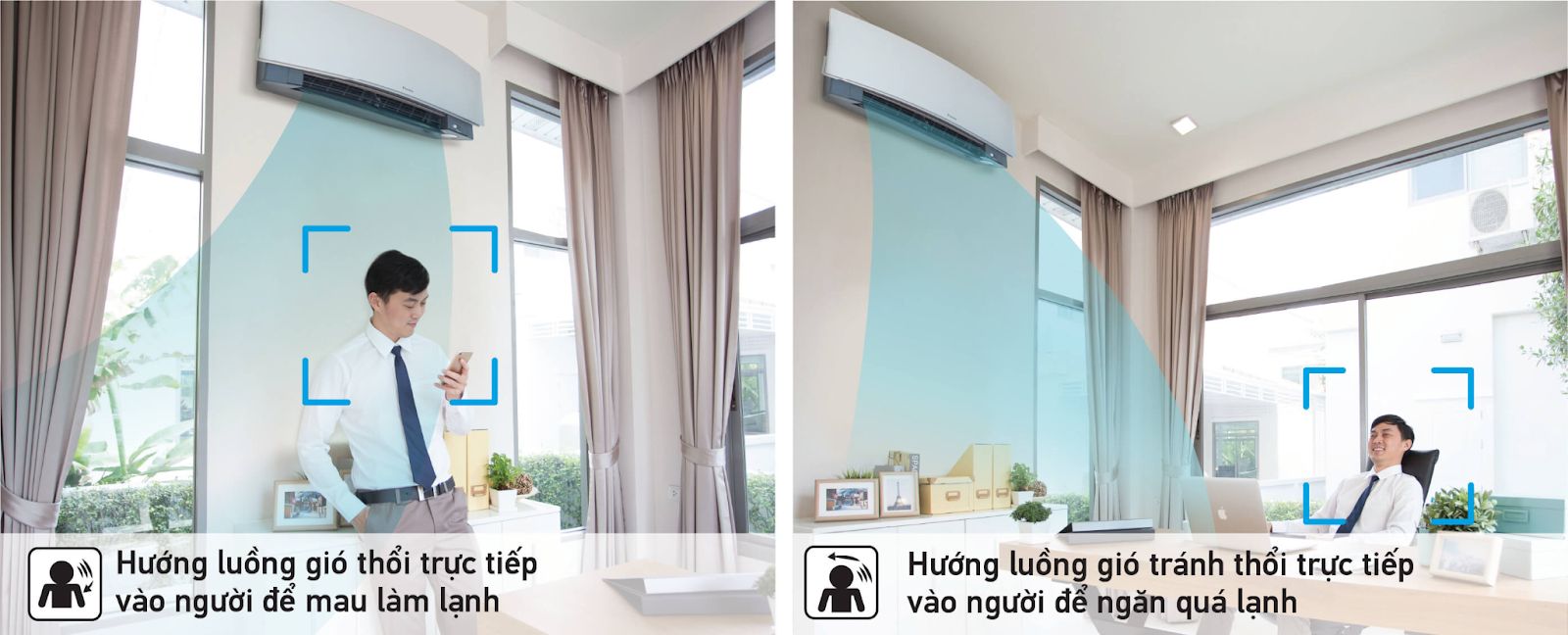 Trang bị mắt thần thông minh 2 khu vực, cảm biến hồng ngoại sẽ điều chỉnh hướng gió thổi