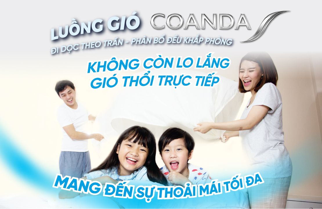 Luồng gió Coanda đưa luồng gió lạnh đi dọc theo trần 