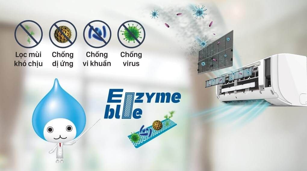 Phin lọc Enzyme Blue như một lá chắn bảo vệ giúp loại bỏ hiệu quả mùi hôi, chất gây dị ứng cùng virus