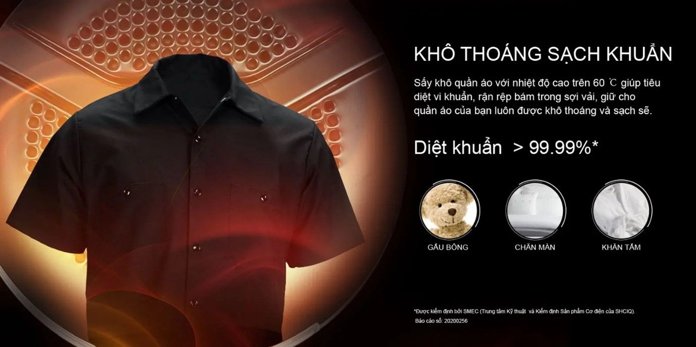 Sấy khô quần áo với mức nhiệt độ cao trên 60 độ C còn