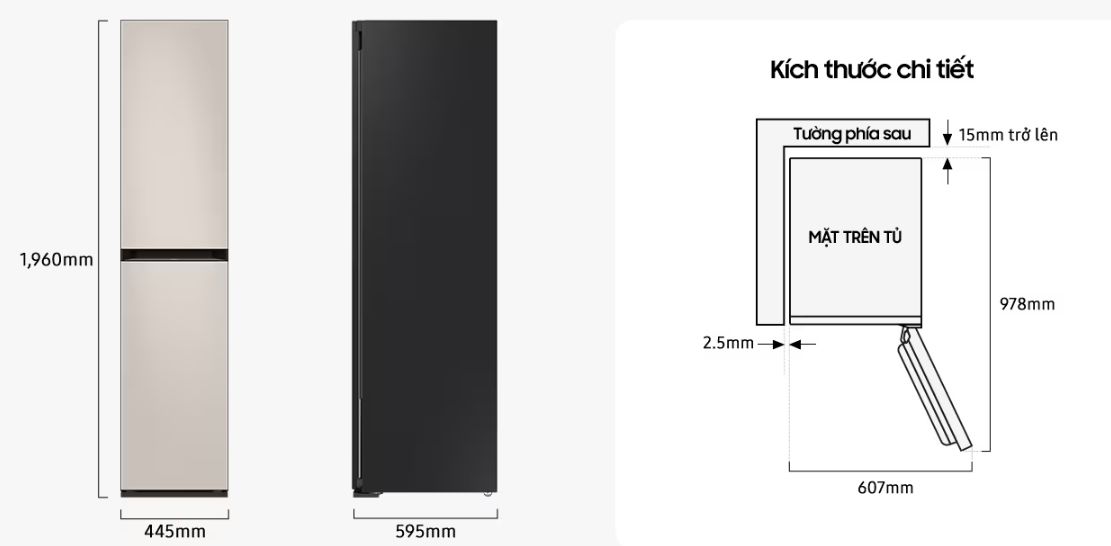 Kích thước tủ chăm sóc quần áo Samsung DF18CB8600ERSV