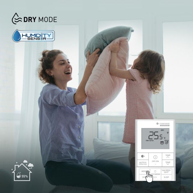 Chế độ Dry tích hợp cảm biến độ ẩm còn điều còn điều chỉnh mức độ ẩm trong phòng xuống dưới 55%