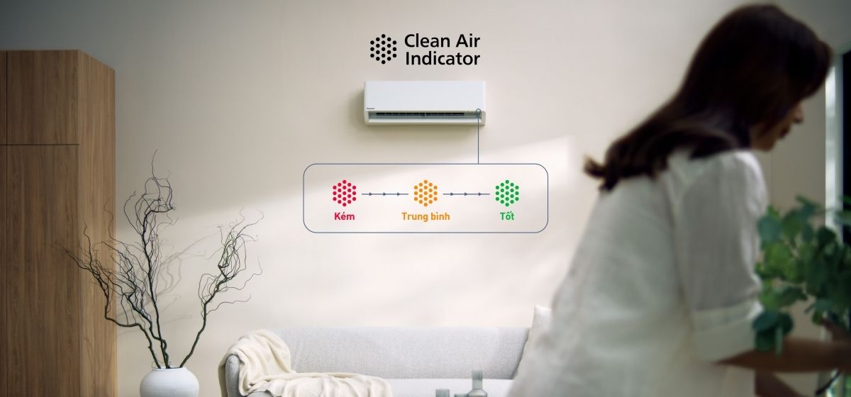 Sản phẩm tích hợp đèn báo với 3 màu hiển thị rõ chất lượng không khí và mức độ ô nhiễm
