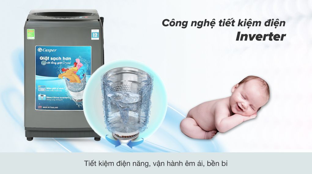 Model WT-95I68DGA máy giặt Casper 9.5kg Inverter lồng đứng