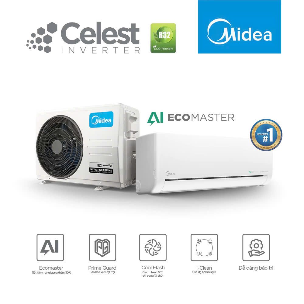 Midea MSCE-10CRFN8 sở hữu thiết kế hiện đại, cùng tone màu trắng tối giản