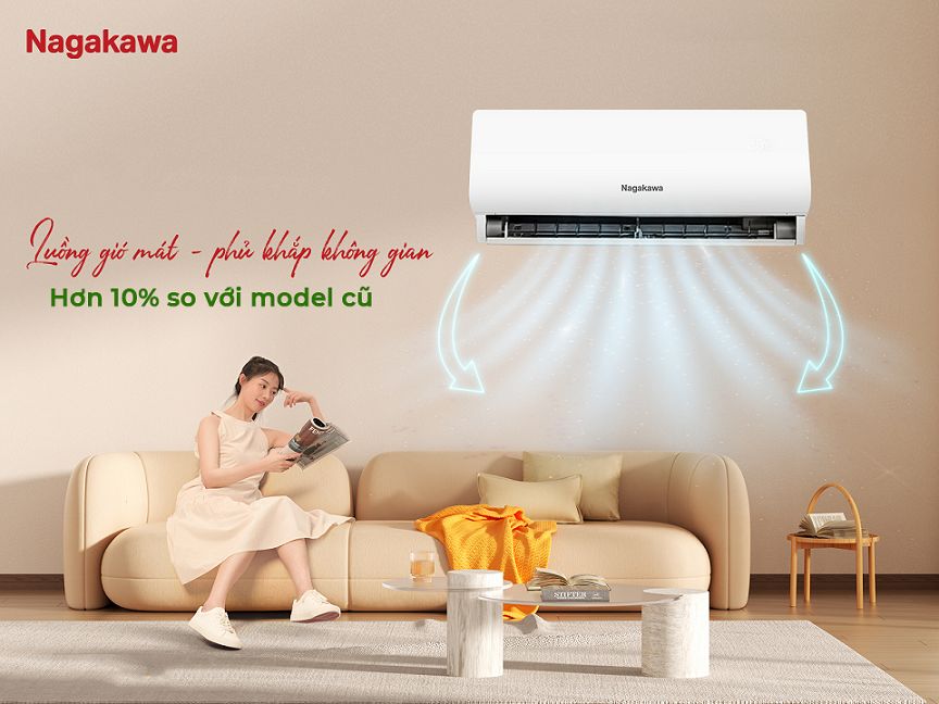Dòng điều hòa treo tường Nagakawa sở hữu cánh đảo gió rộng