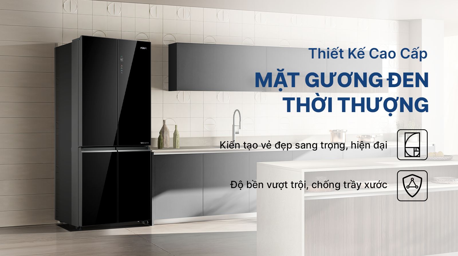 Tủ lạnh Aqua AQR-M600XA(GB) có thiết kế hiện đại với gương đen thời thượng