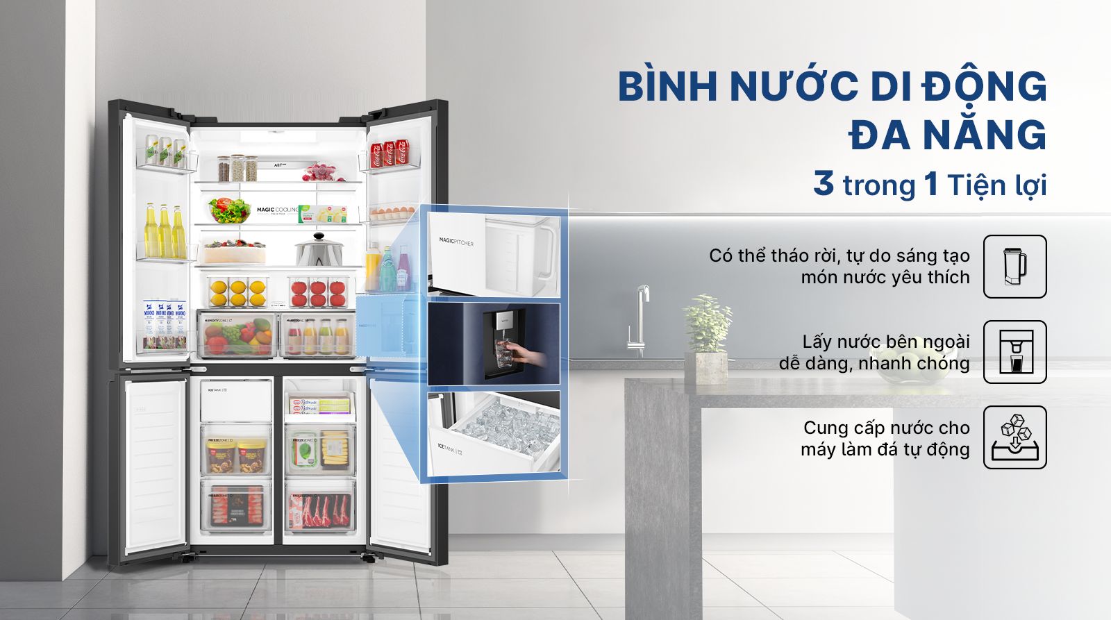 Bình nước di động đa năng thiết kế 3 trong 1