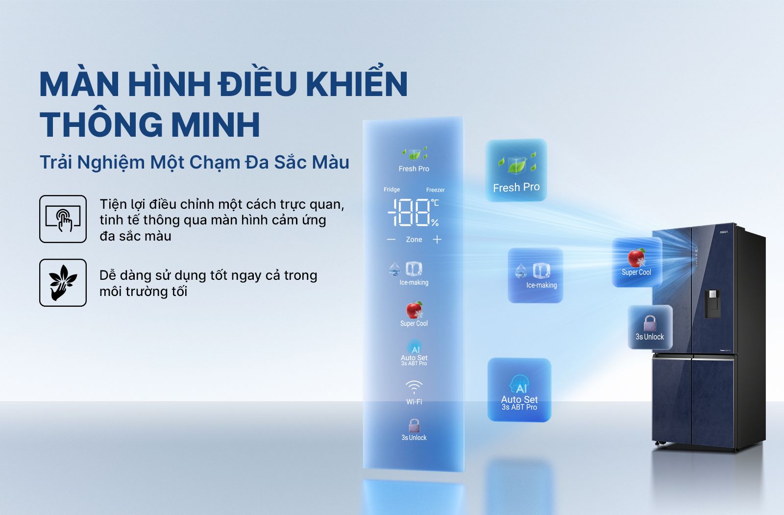 Bảng điều khiển thông minh được bố trí ngay ở phía ngoài mặt cửa tủ