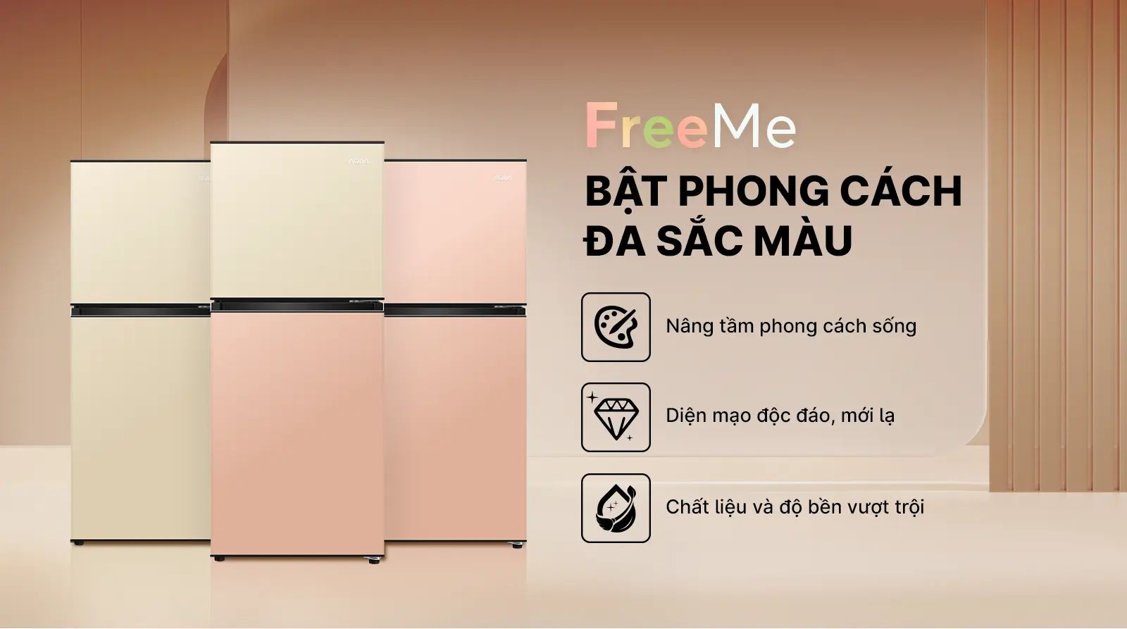 AQR-T160FA(GGN) sở hữu diện mạo hoàn toàn mới, với thiết kế phẳng tối giản