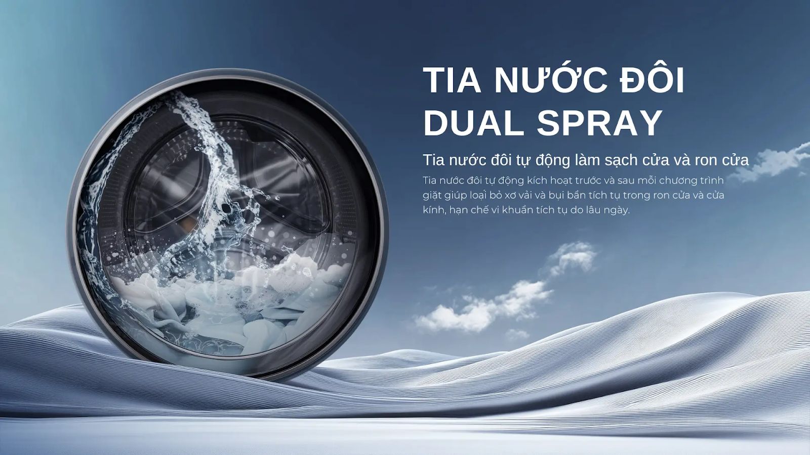 Chức năng vệ sinh lồng giặt với tia nước đôi tự động với tia nước đôi 
