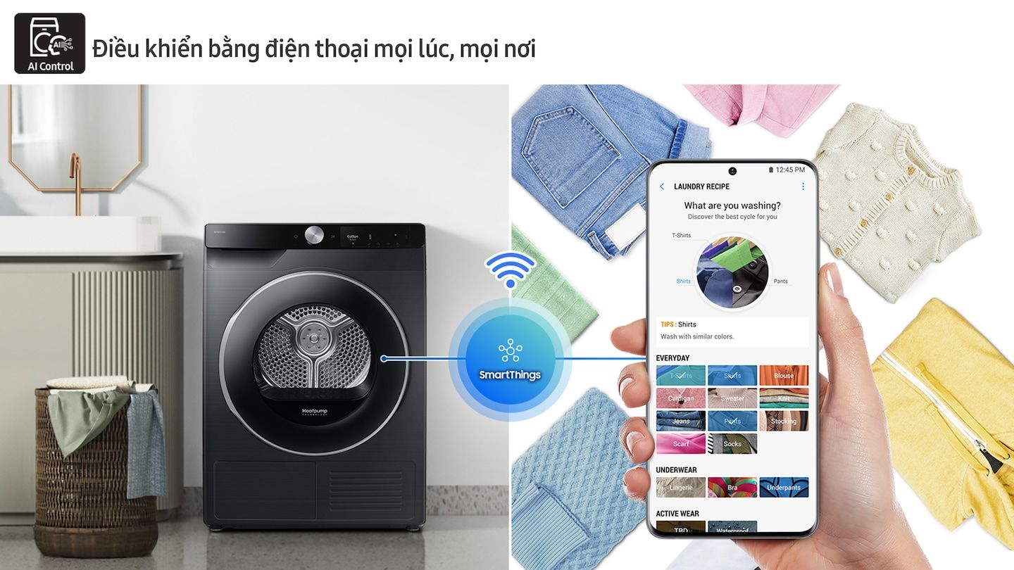Samsung DV90T6240LB/SV tích hợp công nghệ điều khiển từ xa thông minh
