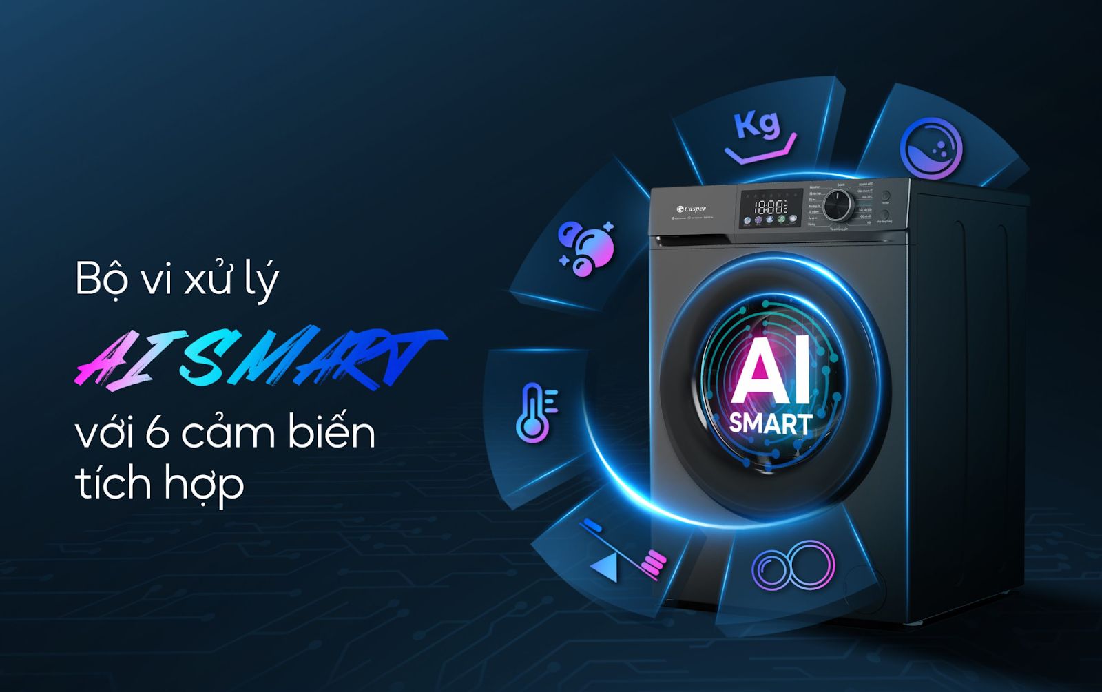 Máy giặt Casper WF-D105VGR1 đã được trang bị công nghệ AI thông minh