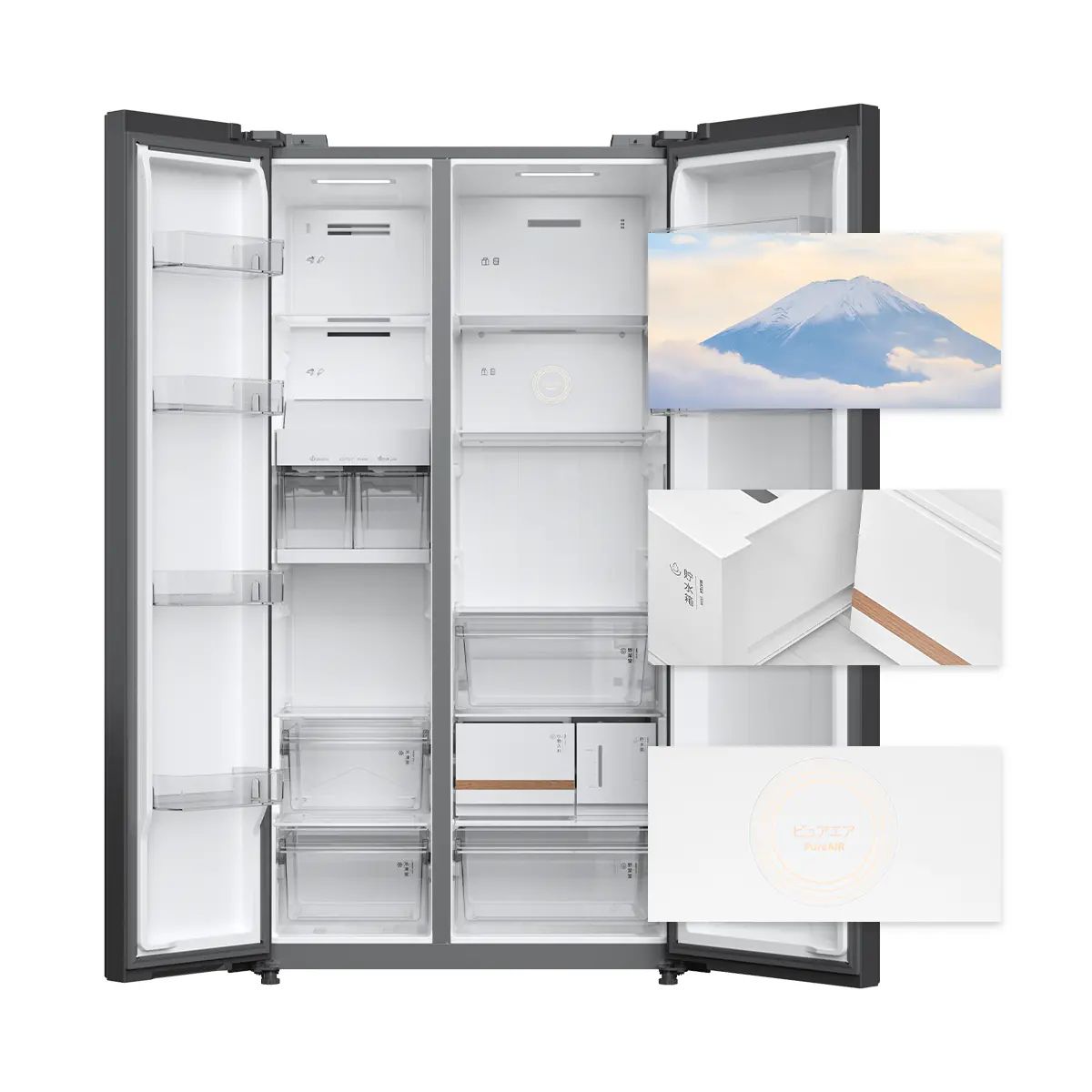 Phần bên trong của tủ được thiết kế màu trắng Fuji phối hợp với vân gỗ