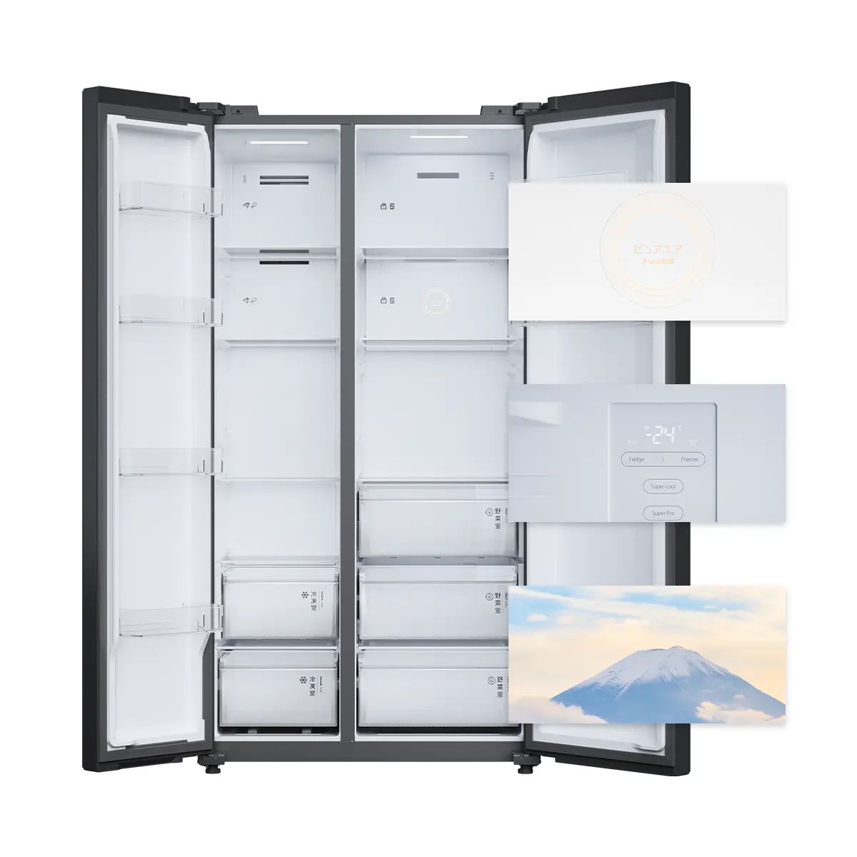 Phần bên trong của tủ được thiết kế màu trắng Fuji phối hợp với vân gỗ, đảm bảo hài hòa và thẩm mỹ