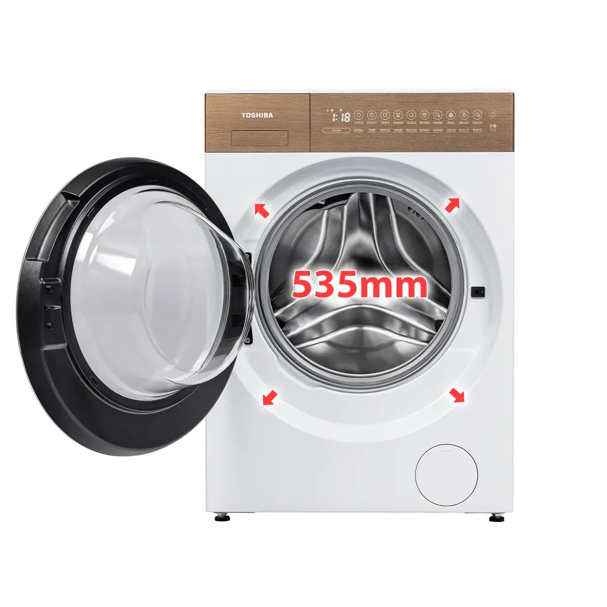 Lồng giặt của chiếc Toshiba TW-T37BZP115MWV(WT) đã được tăng cường kín lên 535mm