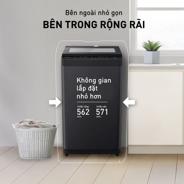 Thân máy được thiết kế nhỏ hơn nhưng kích thước lồng giặt lớn