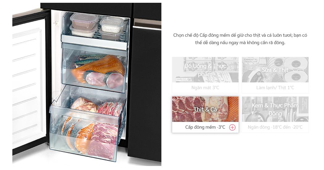 Tổng kho điều hòa, điện máy miền Bắc tại Hà Nội Ngăn cấp đông mềm (Ở mức nhiệt độ -3 độ C), giúp bảo quản thực phẩm tươi sống như thịt, cá…