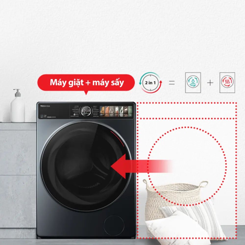 Tiết kiệm đến 50% diện tích so với việc trang bị cả máy giặt và máy sấy