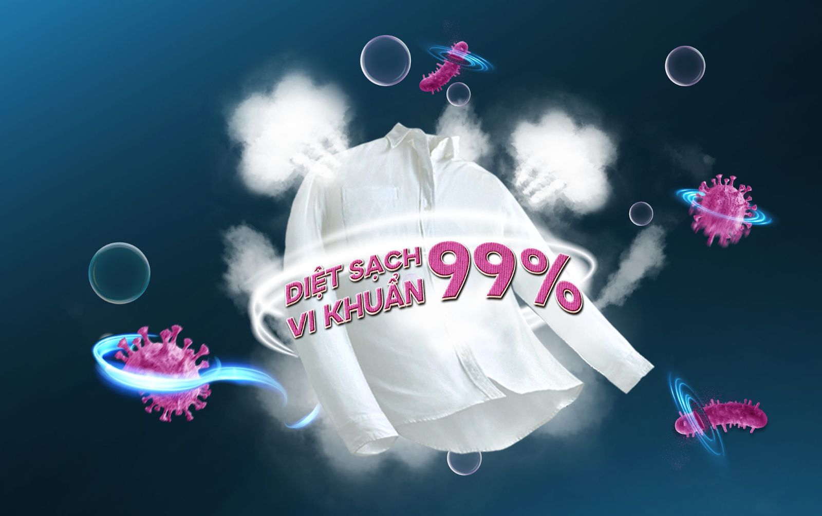 Công nghệ Steam Wash giặt hơi nước được kết hợp giữa hơi nước nóng 60 độ C