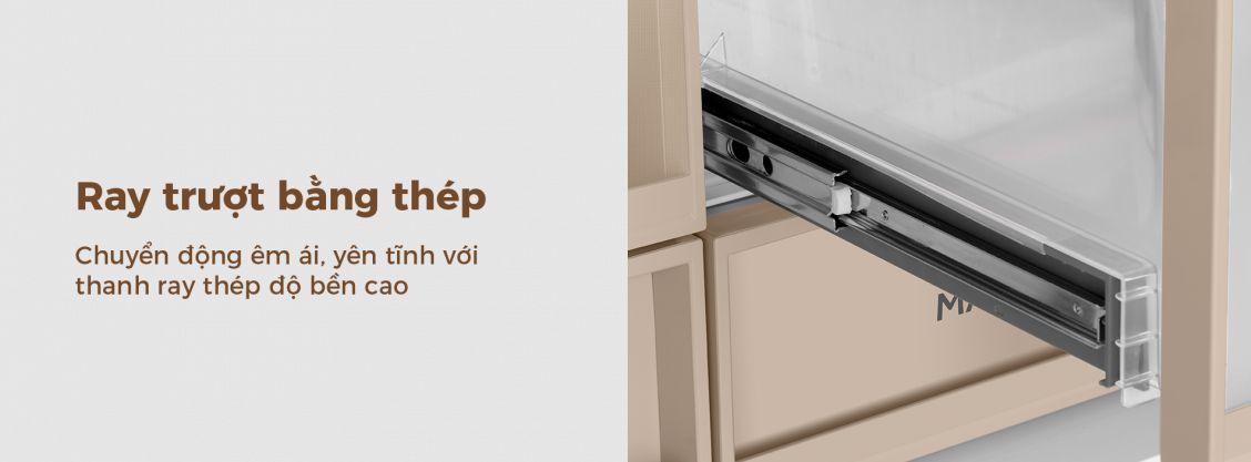 Ray trượt thép được nhà sản xuất sử dụng trên tủ lạnh Aqua AQR-MA580XA(MC)U1