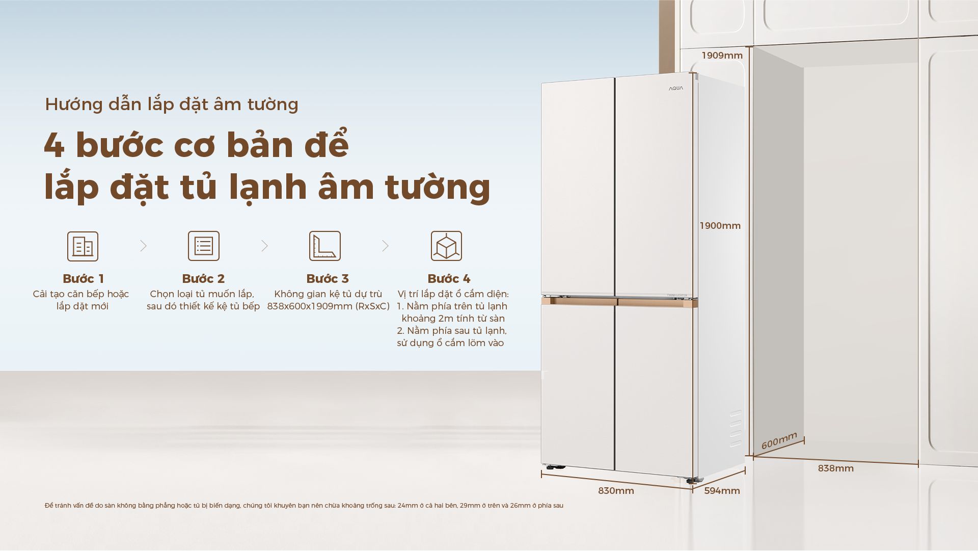 4 bước cơ bản lắp đặt tủ lạnh âm tường