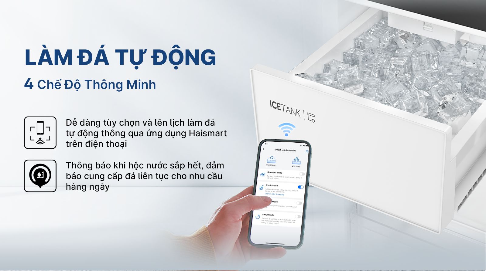 Ứng dụng Haismart dễ dàng tùy chọn và lên lịch làm đá tự động