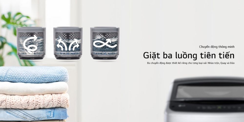 Công nghệ giặt chuyển động thông minh với 3 luồng chuyển động