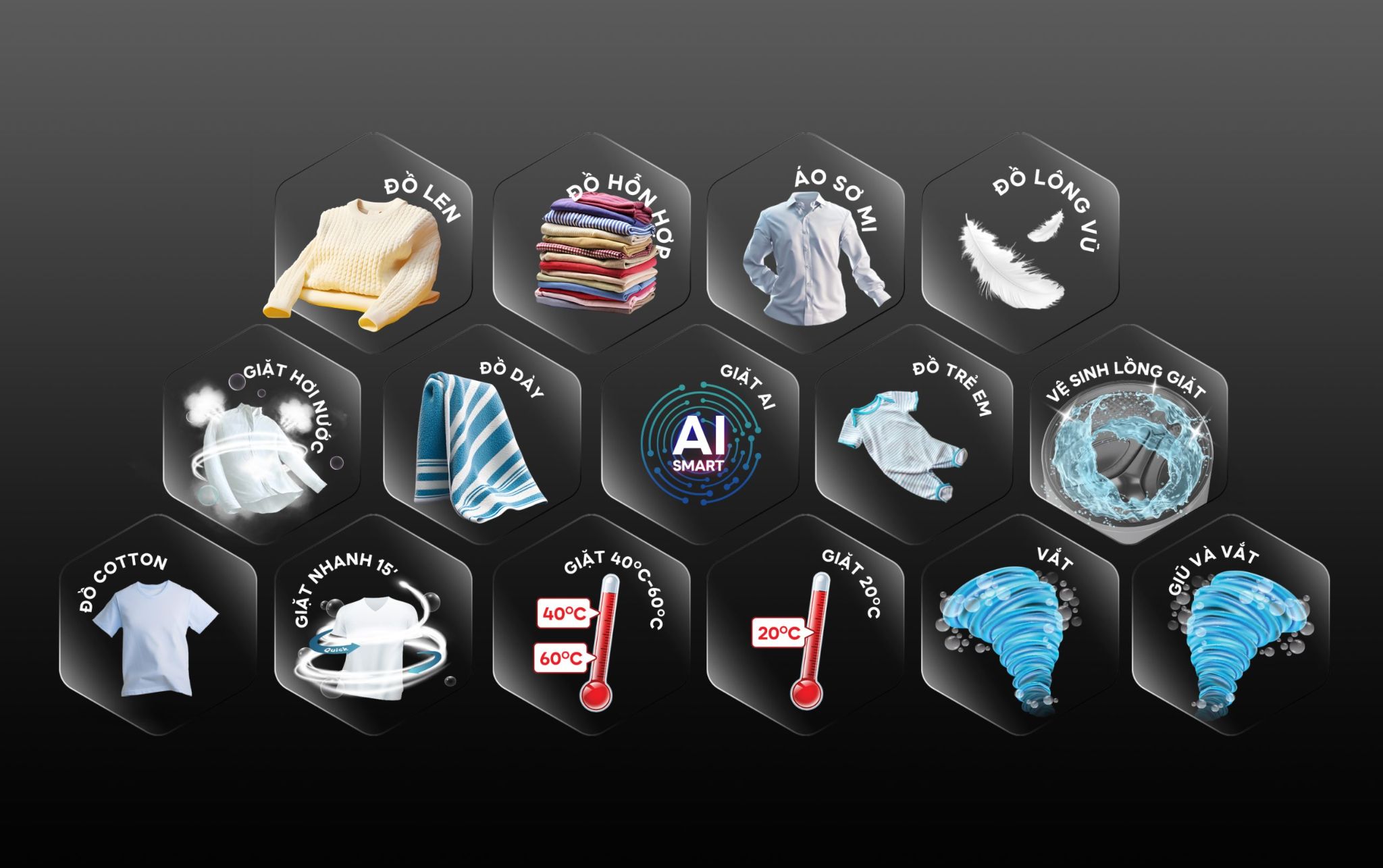 16 chương trình giặt đa dạng