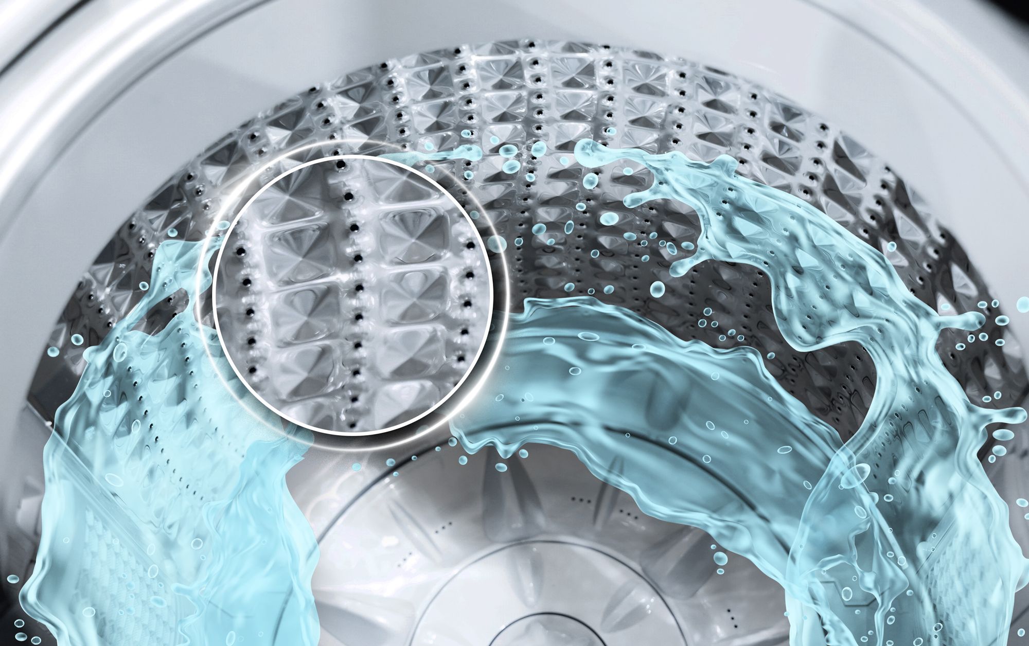 Các lỗ phun nước siêu nhỏ, tạo áp lực nước cao giúp nâng cao hiệu quả giặt