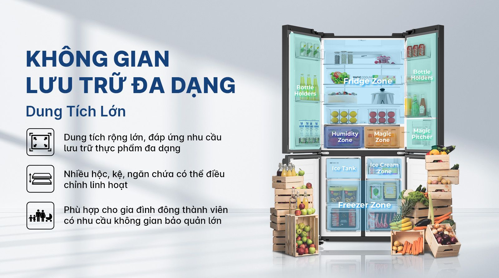 Tổng kho điều hòa, điện máy miền Bắc tại Hà Nội Phía trong tủ được thiết kế khá hợp lý