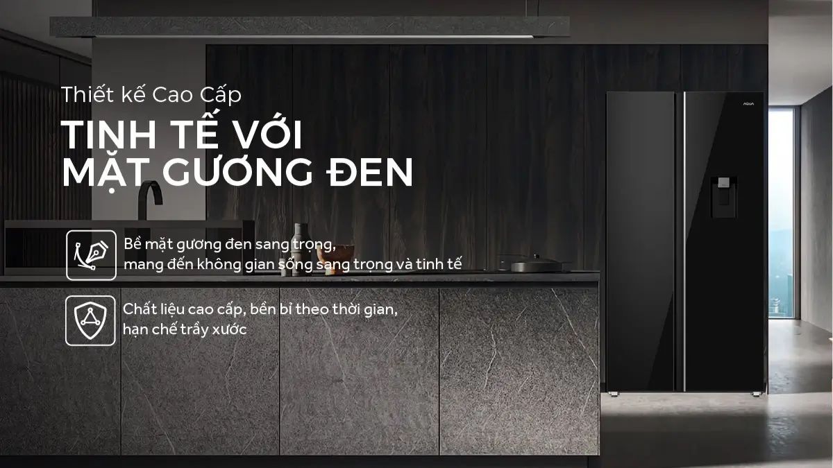 Aqua AQR-S682XA(WGB) gây gây ấn tượng với thiết kế độc đáo, bề mặt phẳng hiện đại