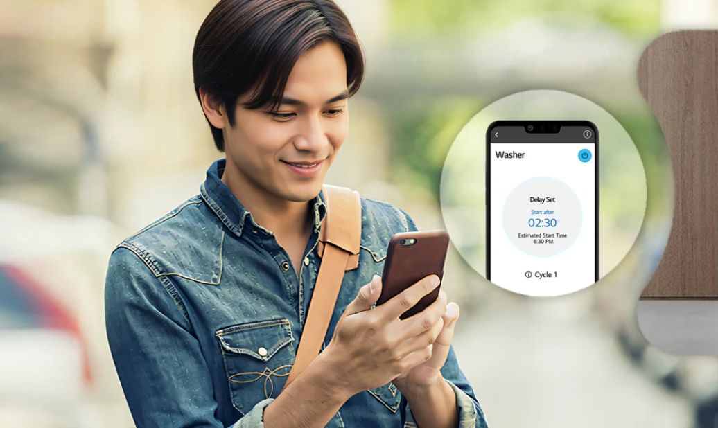 Tổng kho điều hòa, điện máy miền Bắc tại Hà Nội Ứng dụng LG ThinQ sẽ kiểm soát việc giặt giũ và cho phép bạn điều khiển từ xa