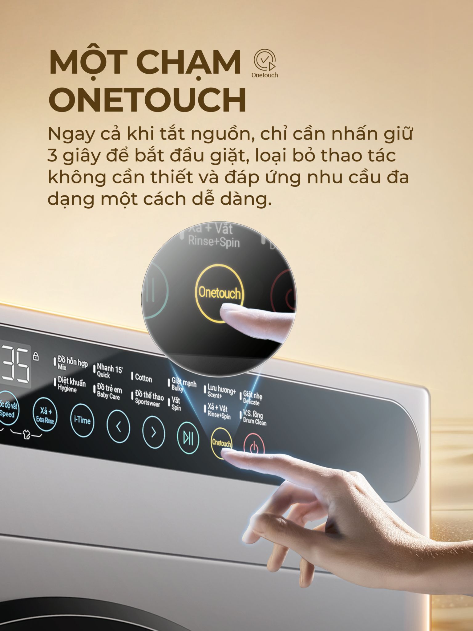 Tổng kho điều hòa, điện máy miền Bắc tại Hà Nội Chế độ giặt 1 chạm OneTouch