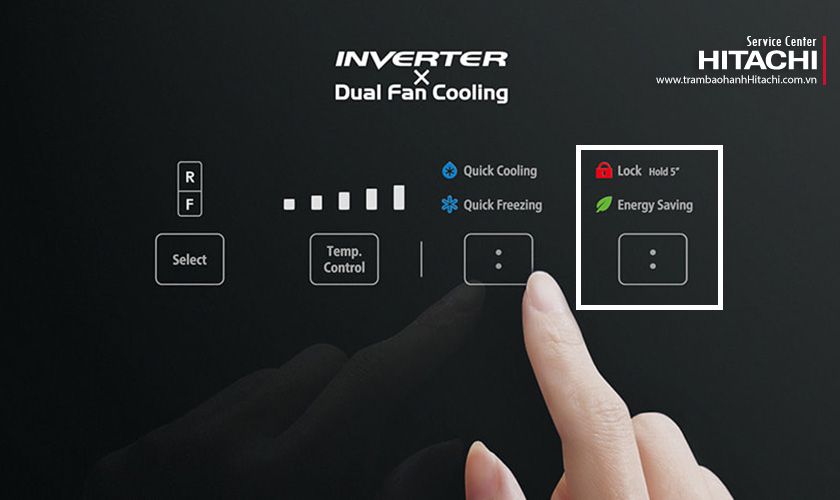 Mở khóa trẻ em tủ lạnh Hitachi với nút Energy Saving