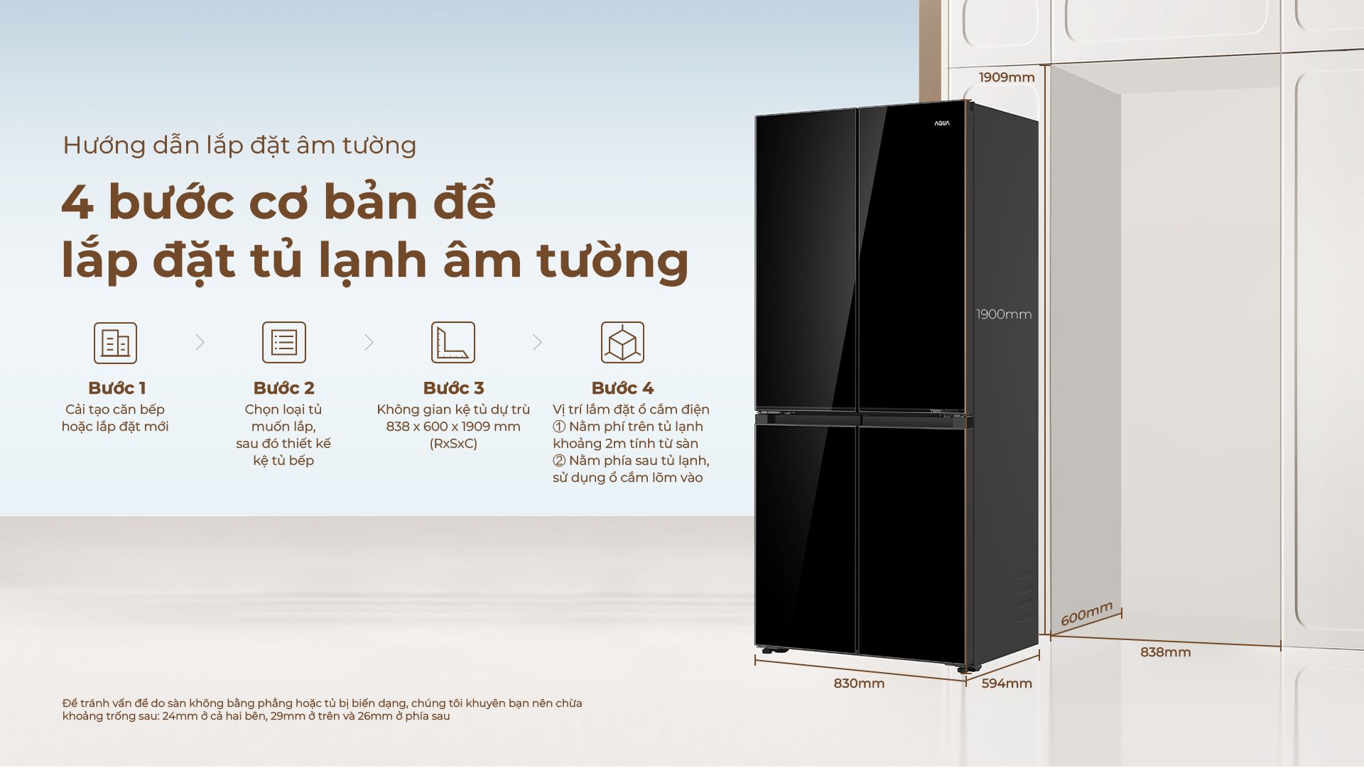 4 bước cơ bản lắp đặt tủ lạnh âm tường