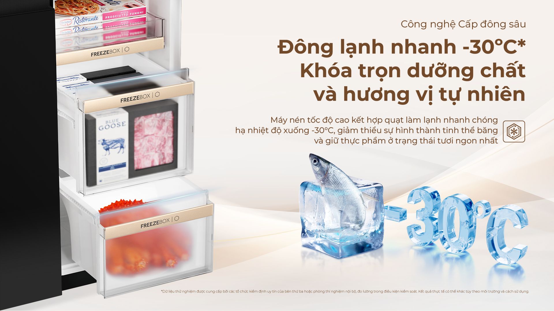 Công nghệ cấp đông sâu làm đông lạnh thực phẩm nhanh chóng ở mức nhiệt độ -30 độ C