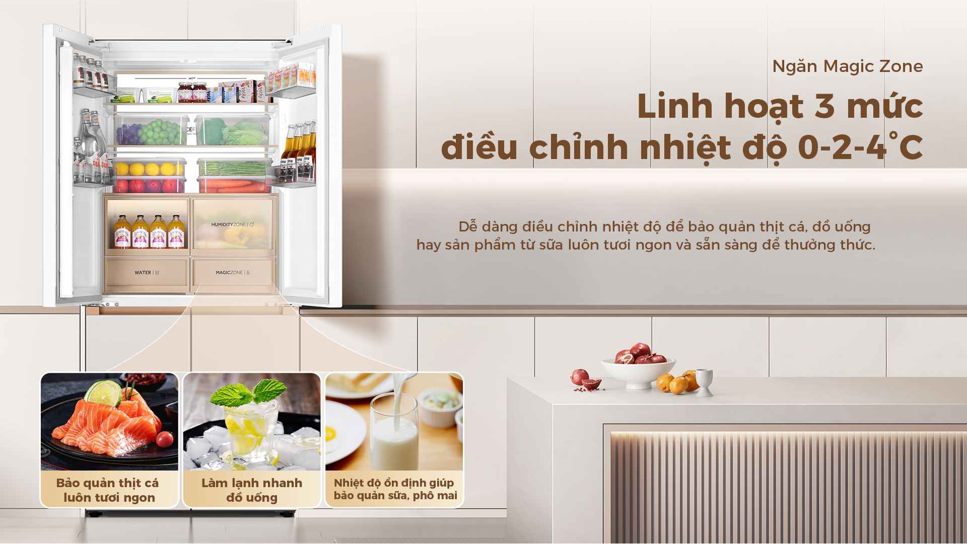 Tổng kho điều hòa, điện máy miền Bắc tại Hà Nội Ngăn Magic Zone với 3 mức nhiệt độ có thể chuyển độ linh hoạt