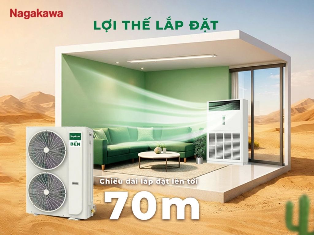 Nagakawa NIP-A100R2G85còn mang đến khả năng lắp đặt linh hoạt nhờ thiết kế đường ống dài tới 70m