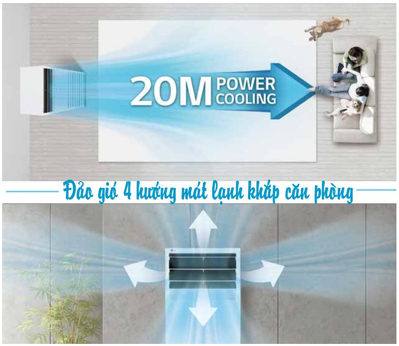 Chức năng 4 hướng đảo gió tự động giúp phân bổ khí lạnh đồng đều tới mọi vị trí
