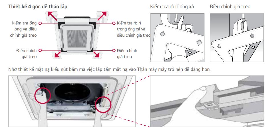4 góc được thiết kế dễ dàng tháo lắp