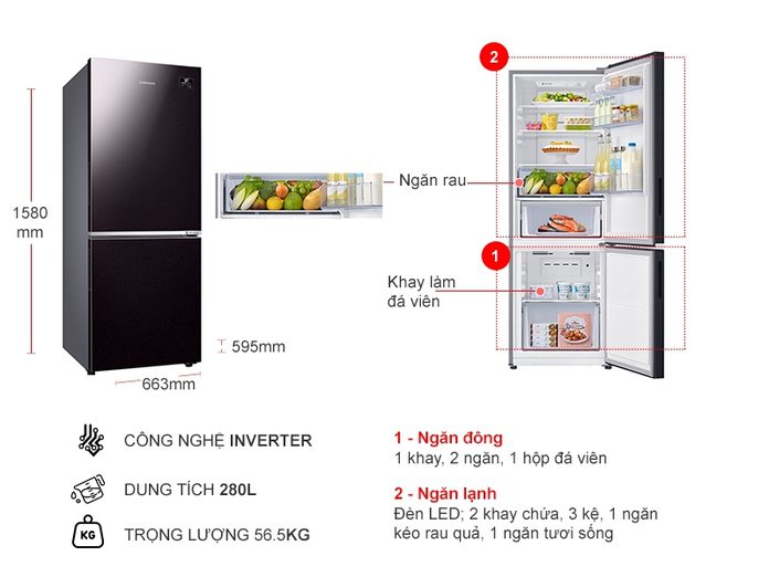 Tủ lạnh Samsung RB27N4010BY/SV 280 lít 2 cửa Inverter 