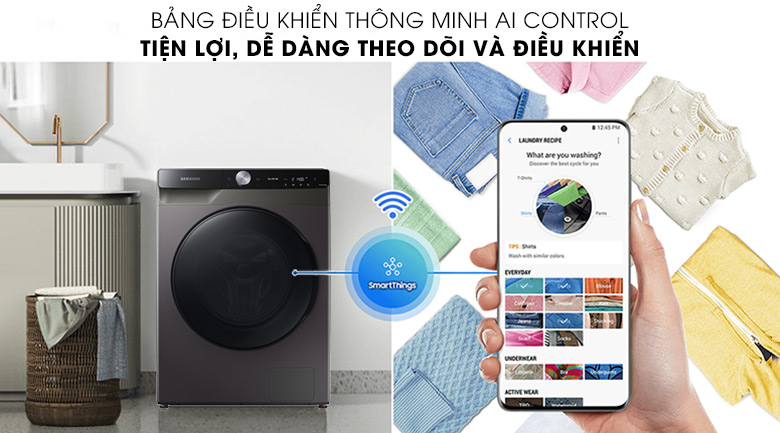 Máy giặt sấy Samsung WD14TP44DSB/SV, bảng điều khiển thông minh