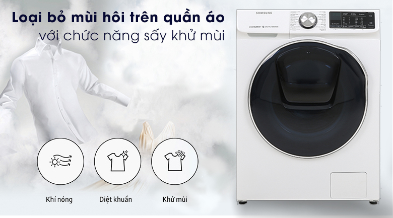 Máy giặt sấy Samsung WD10N64FR2W/SV, sấy khử mùi