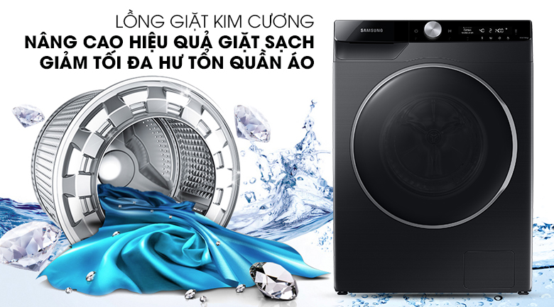 Máy giặt Samsung WW90TP44DSB/SV, lồng giặt kim cương